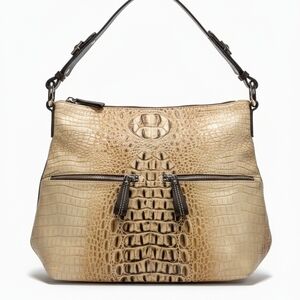 Chic Tan Crocodile-Patterned Shoulder Bag